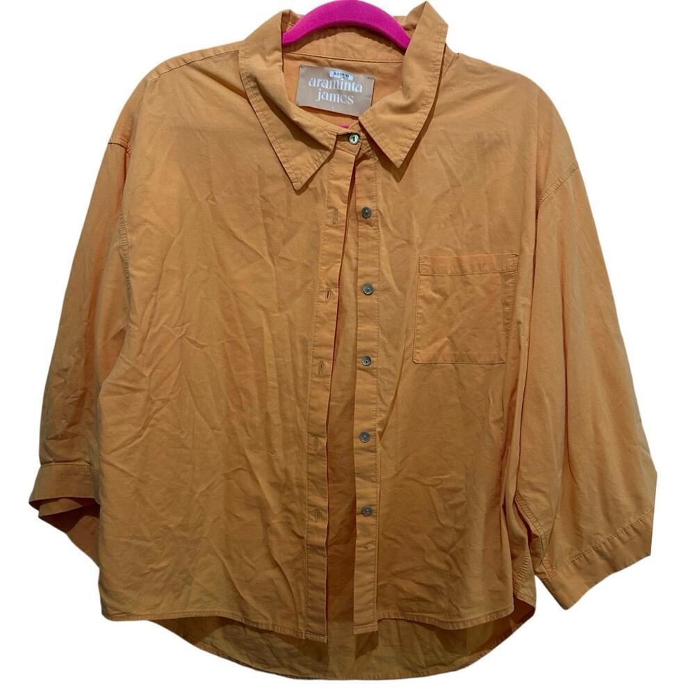 Araminta James Women's Orange 3/4 Sleeve Button Down Shirt Size Large